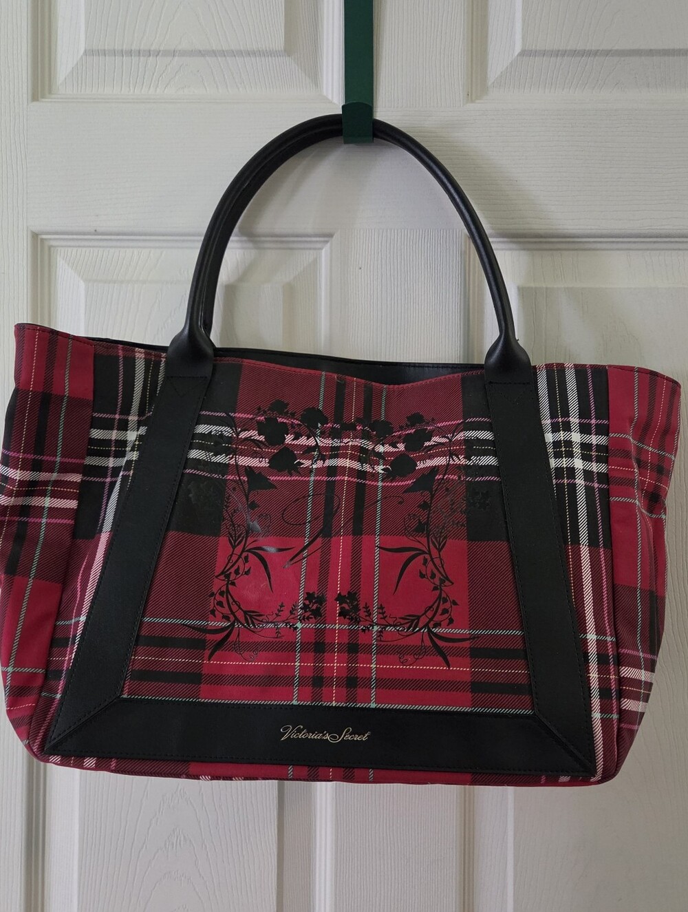 Victoria's Secret Red Plaid Tote with Black Accents